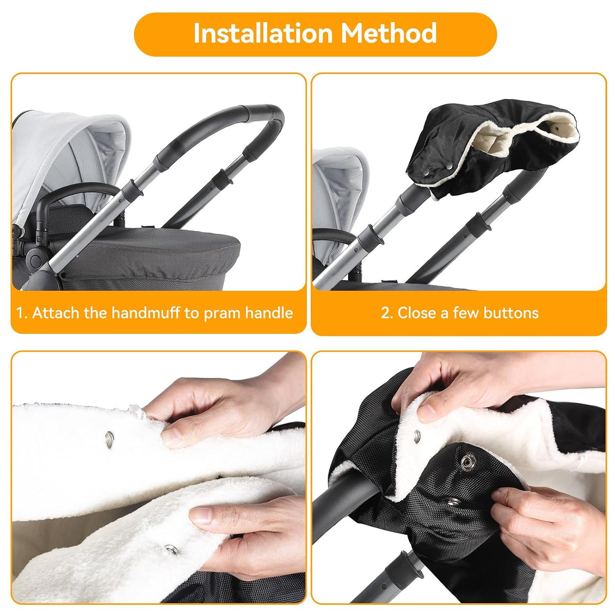 Stroller Hand Muff, Thick Gloves Anti-Freeze, Hand Warmer Muff with Fleece, Waterproof, Windproof, Universal Size for Pushchairs