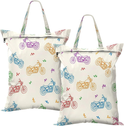 Colorful Motorcycles Waterproof Travel Laundry Bag Easy Care 2 Pack
