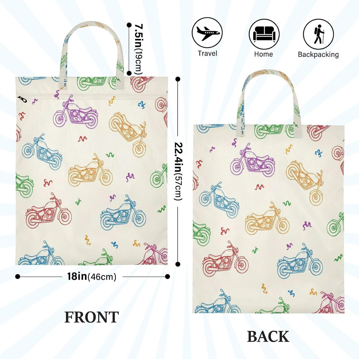 Colorful Motorcycles Waterproof Travel Laundry Bag Easy Care 2 Pack