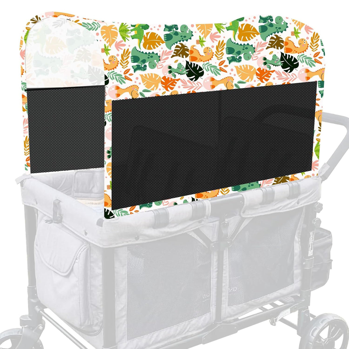 Stretchy Panoramic Canopy Compatible with Wonderfold Stroller Wagons W2/W4 All Models,UPF50+ Sun Protection with Two Mesh Windows,Sun Shade and Protection(Black)