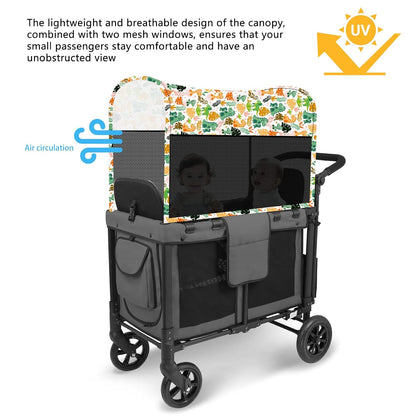 Stretchy Panoramic Canopy Compatible with Wonderfold Stroller Wagons W2/W4 All Models,UPF50+ Sun Protection with Two Mesh Windows,Sun Shade and Protection(Black)