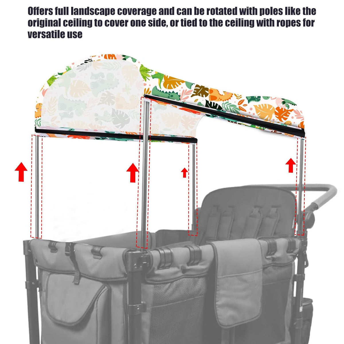 Stretchy Panoramic Canopy Compatible with Wonderfold Stroller Wagons W2/W4 All Models,UPF50+ Sun Protection with Two Mesh Windows,Sun Shade and Protection(Black)