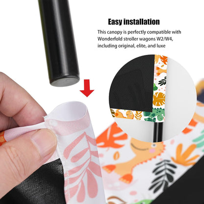 Stretchy Panoramic Canopy Compatible with Wonderfold Stroller Wagons W2/W4 All Models,UPF50+ Sun Protection with Two Mesh Windows,Sun Shade and Protection(Black)