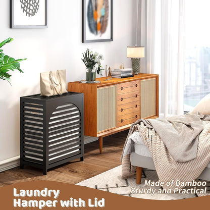 Laundry Hamper with Lid, Bamboo with Handles and Removable Liner Bag, 125L Laundry Basket for Bedroom, Bathroom & Laundry Room (Natural)