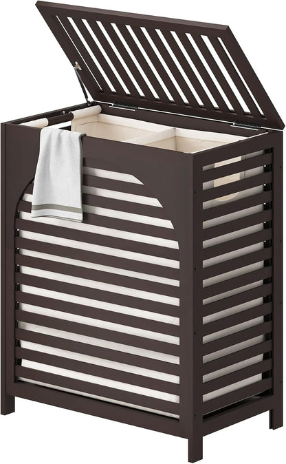 Laundry Hamper with Lid, Bamboo with Handles and Removable Liner Bag, 125L Laundry Basket for Bedroom, Bathroom & Laundry Room (Natural)