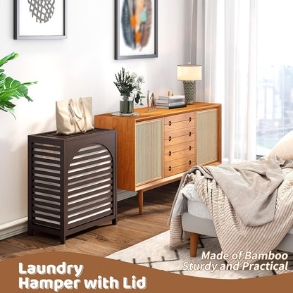 Laundry Hamper with Lid, Bamboo with Handles and Removable Liner Bag, 125L Laundry Basket for Bedroom, Bathroom & Laundry Room (Natural)