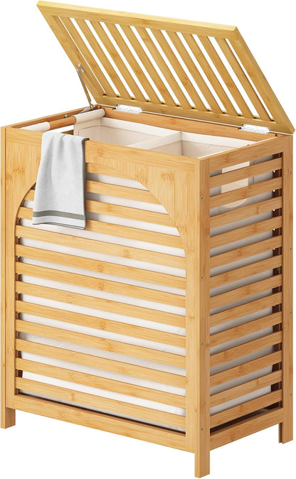 Laundry Hamper with Lid, Bamboo with Handles and Removable Liner Bag, 125L Laundry Basket for Bedroom, Bathroom & Laundry Room (Natural)