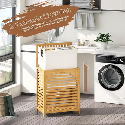 Laundry Hamper with Lid, Bamboo with Handles and Removable Liner Bag, 125L Laundry Basket for Bedroom, Bathroom & Laundry Room (Natural)
