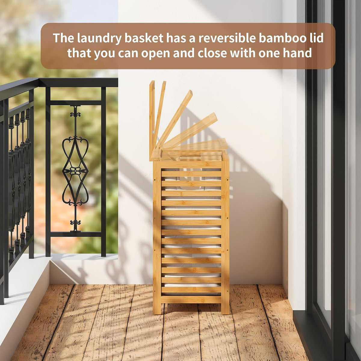Laundry Hamper with Lid, Bamboo with Handles and Removable Liner Bag, 125L Laundry Basket for Bedroom, Bathroom & Laundry Room (Natural)