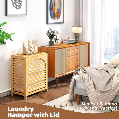 Laundry Hamper with Lid, Bamboo with Handles and Removable Liner Bag, 125L Laundry Basket for Bedroom, Bathroom & Laundry Room (Natural)