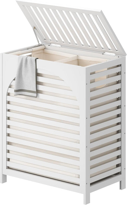 Laundry Hamper with Lid, Bamboo with Handles and Removable Liner Bag, 125L Laundry Basket for Bedroom, Bathroom & Laundry Room (Natural)