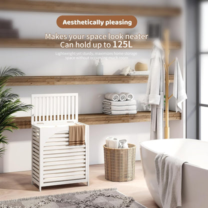 Laundry Hamper with Lid, Bamboo with Handles and Removable Liner Bag, 125L Laundry Basket for Bedroom, Bathroom & Laundry Room (Natural)