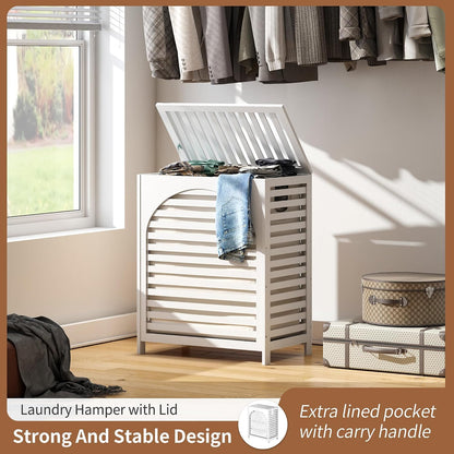 Laundry Hamper with Lid, Bamboo with Handles and Removable Liner Bag, 125L Laundry Basket for Bedroom, Bathroom & Laundry Room (Natural)