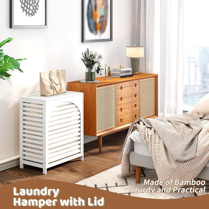 Laundry Hamper with Lid, Bamboo with Handles and Removable Liner Bag, 125L Laundry Basket for Bedroom, Bathroom & Laundry Room (Natural)