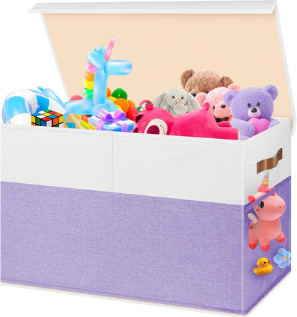 Large Toy Bins Box, Collapsible Storage Chest With Lids, 25"x13"x16"