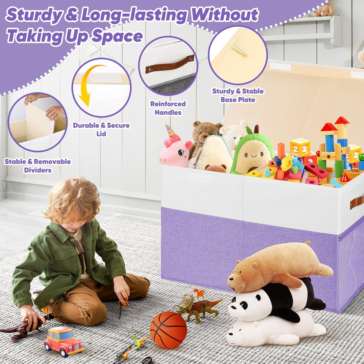 Large Toy Bins Box, Collapsible Storage Chest With Lids, 25"x13"x16"