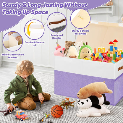 Large Toy Bins Box, Collapsible Storage Chest With Lids, 25"x13"x16"