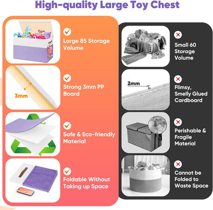 Large Toy Bins Box, Collapsible Storage Chest With Lids, 25"x13"x16"