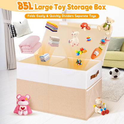 Large Toy Bins Box, Collapsible Storage Chest With Lids, 25"x13"x16"