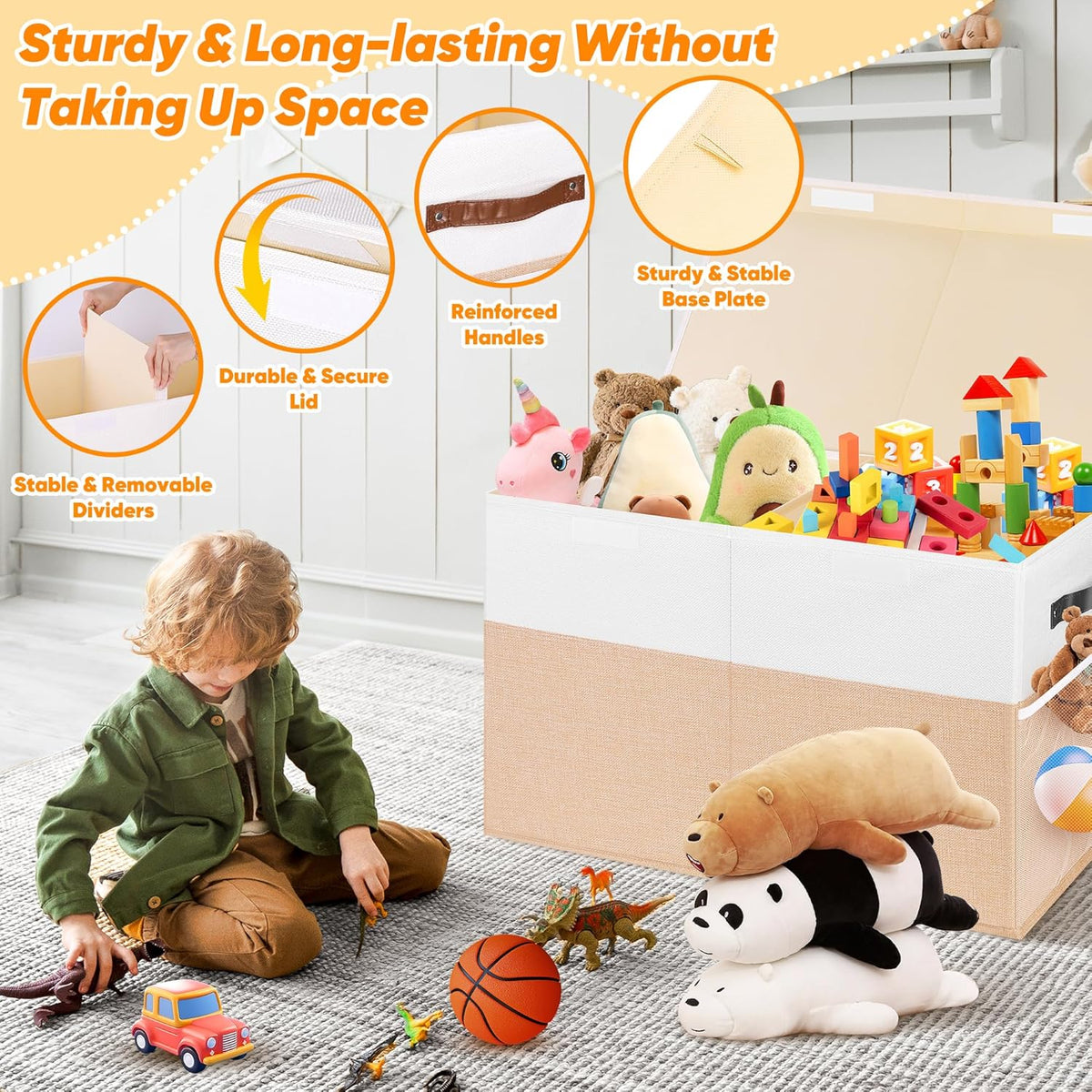 Large Toy Bins Box, Collapsible Storage Chest With Lids, 25"x13"x16"