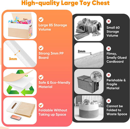 Large Toy Bins Box, Collapsible Storage Chest With Lids, 25"x13"x16"