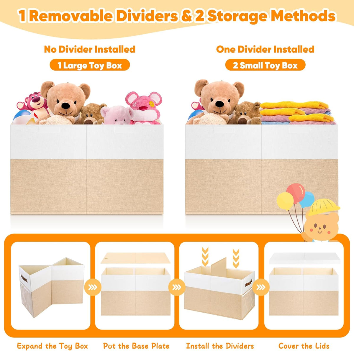 Large Toy Bins Box, Collapsible Storage Chest With Lids, 25"x13"x16"
