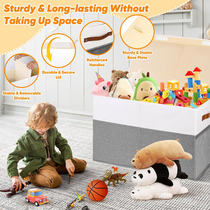 Large Toy Bins Box, Collapsible Storage Chest With Lids, 25"x13"x16"