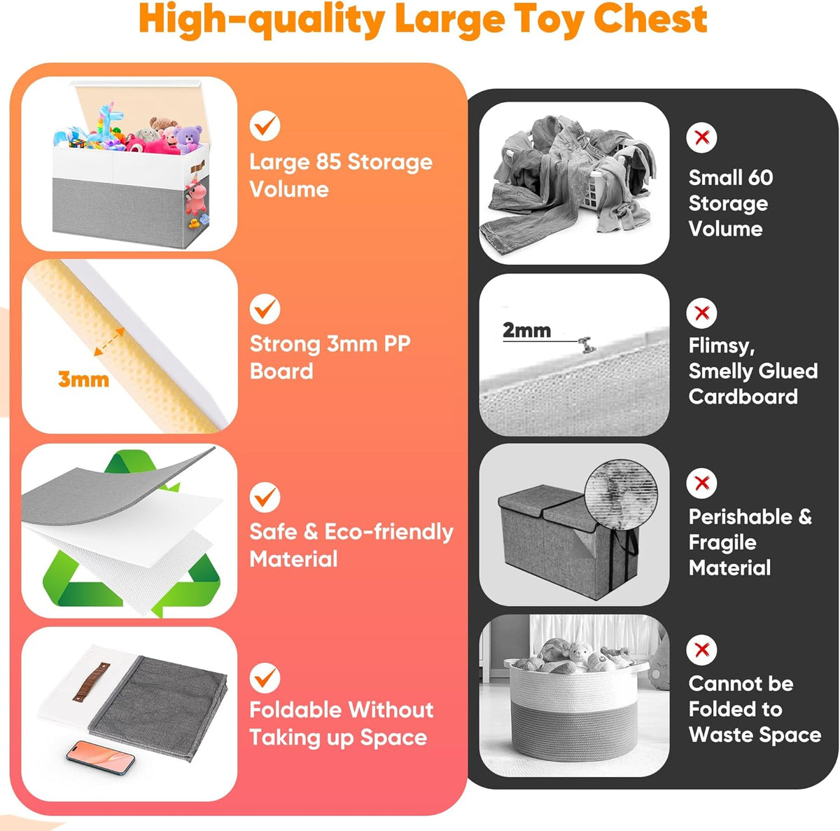 Large Toy Bins Box, Collapsible Storage Chest With Lids, 25"x13"x16"
