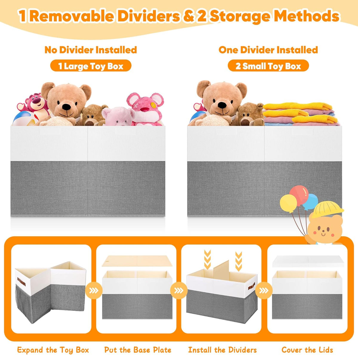 Large Toy Bins Box, Collapsible Storage Chest With Lids, 25"x13"x16"