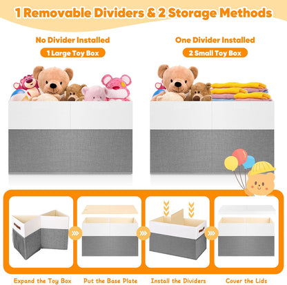 Large Toy Bins Box, Collapsible Storage Chest With Lids, 25"x13"x16"