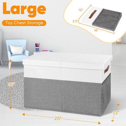 Large Toy Bins Box, Collapsible Storage Chest With Lids, 25"x13"x16"