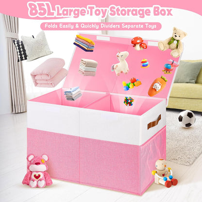 Large Toy Bins Box, Collapsible Storage Chest With Lids, 25"x13"x16"