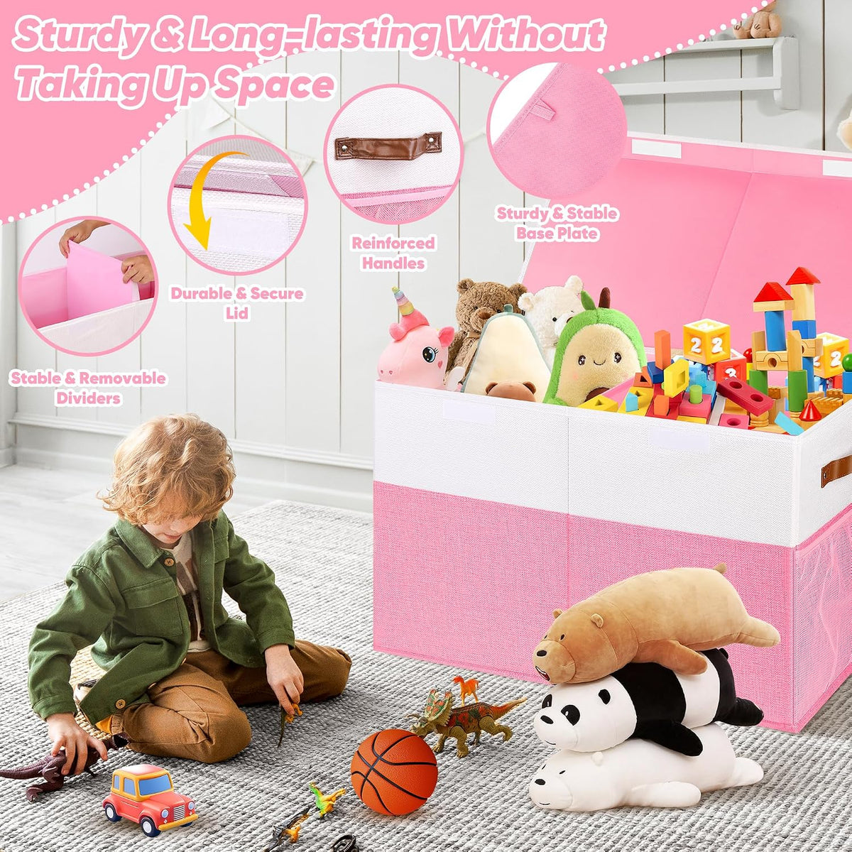 Large Toy Bins Box, Collapsible Storage Chest With Lids, 25"x13"x16"