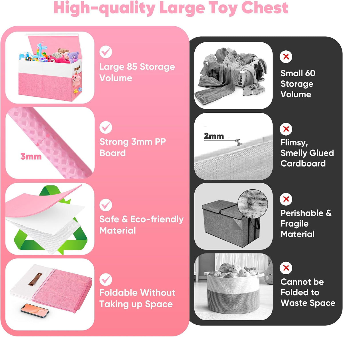 Large Toy Bins Box, Collapsible Storage Chest With Lids, 25"x13"x16"