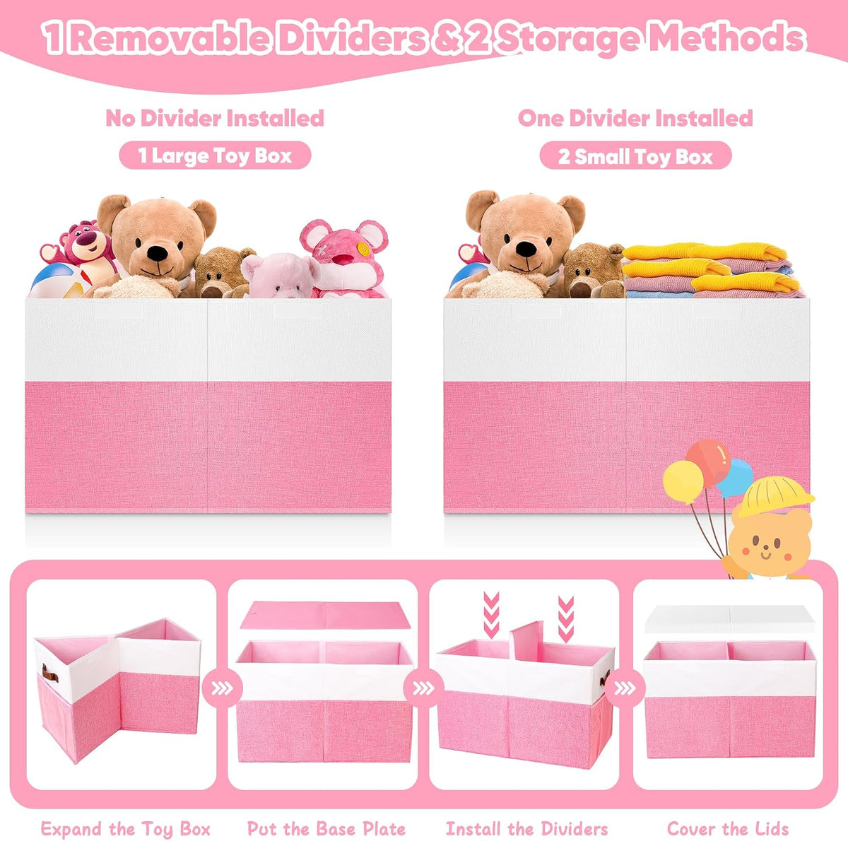 Large Toy Bins Box, Collapsible Storage Chest With Lids, 25"x13"x16"