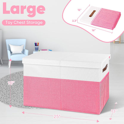 Large Toy Bins Box, Collapsible Storage Chest With Lids, 25"x13"x16"