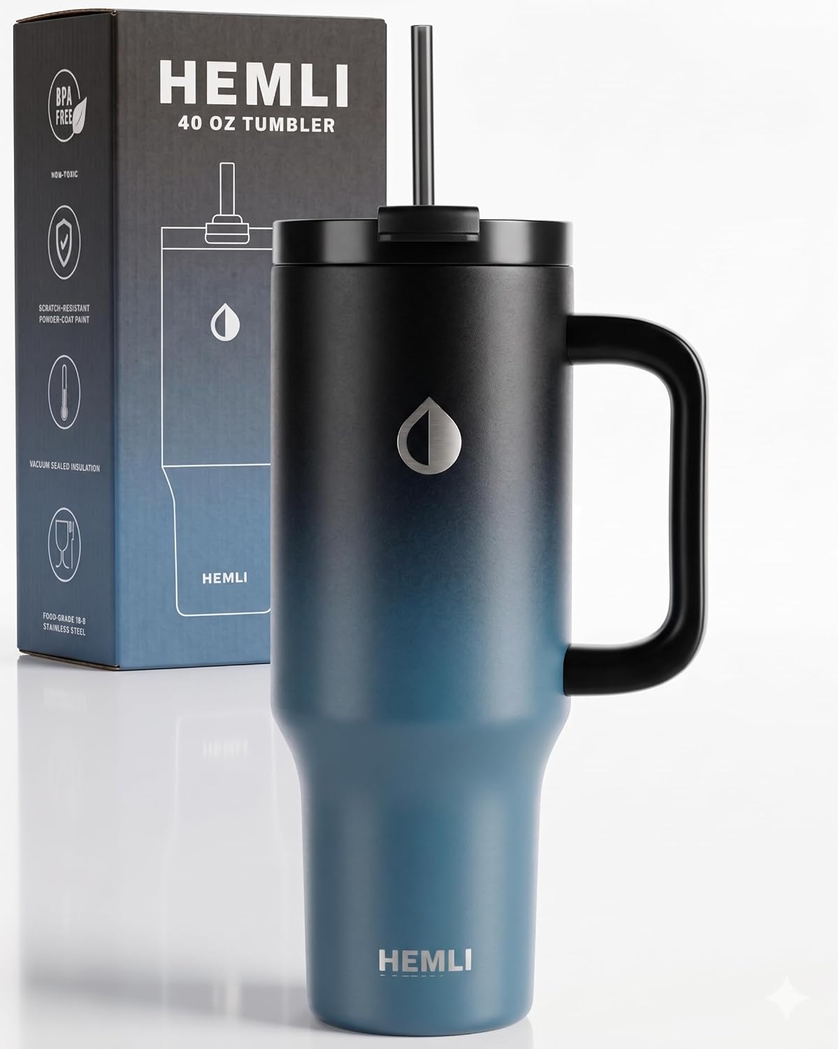 40 Oz Tumbler with Handle and Straw, Insulated Stainless Steel Tumbler with Leakproof 2-in-1 Lid, Reusable and Portable Water and Coffee Travel Mug, Vacuum Insulated
