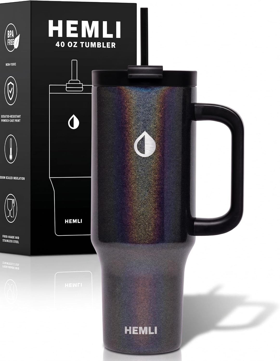 40 Oz Tumbler with Handle and Straw, Insulated Stainless Steel Tumbler with Leakproof 2-in-1 Lid, Reusable and Portable Water and Coffee Travel Mug, Vacuum Insulated