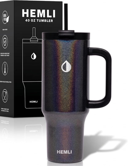 40 Oz Tumbler with Handle and Straw, Insulated Stainless Steel Tumbler with Leakproof 2-in-1 Lid, Reusable and Portable Water and Coffee Travel Mug, Vacuum Insulated