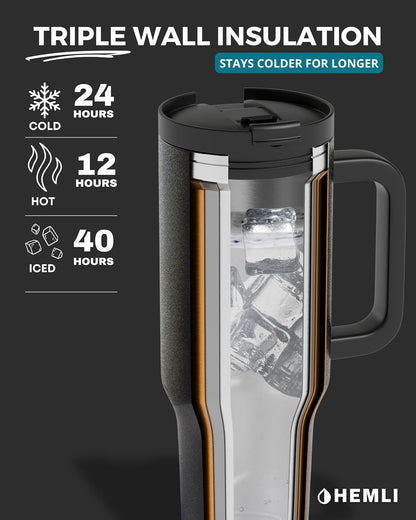 40 Oz Tumbler with Handle and Straw, Insulated Stainless Steel Tumbler with Leakproof 2-in-1 Lid, Reusable and Portable Water and Coffee Travel Mug, Vacuum Insulated