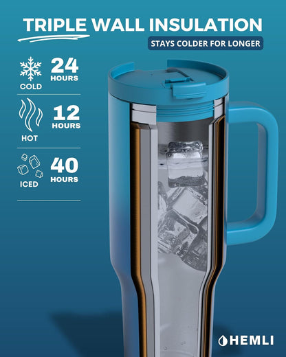 40 Oz Tumbler with Handle and Straw, Insulated Stainless Steel Tumbler with Leakproof 2-in-1 Lid, Reusable and Portable Water and Coffee Travel Mug, Vacuum Insulated