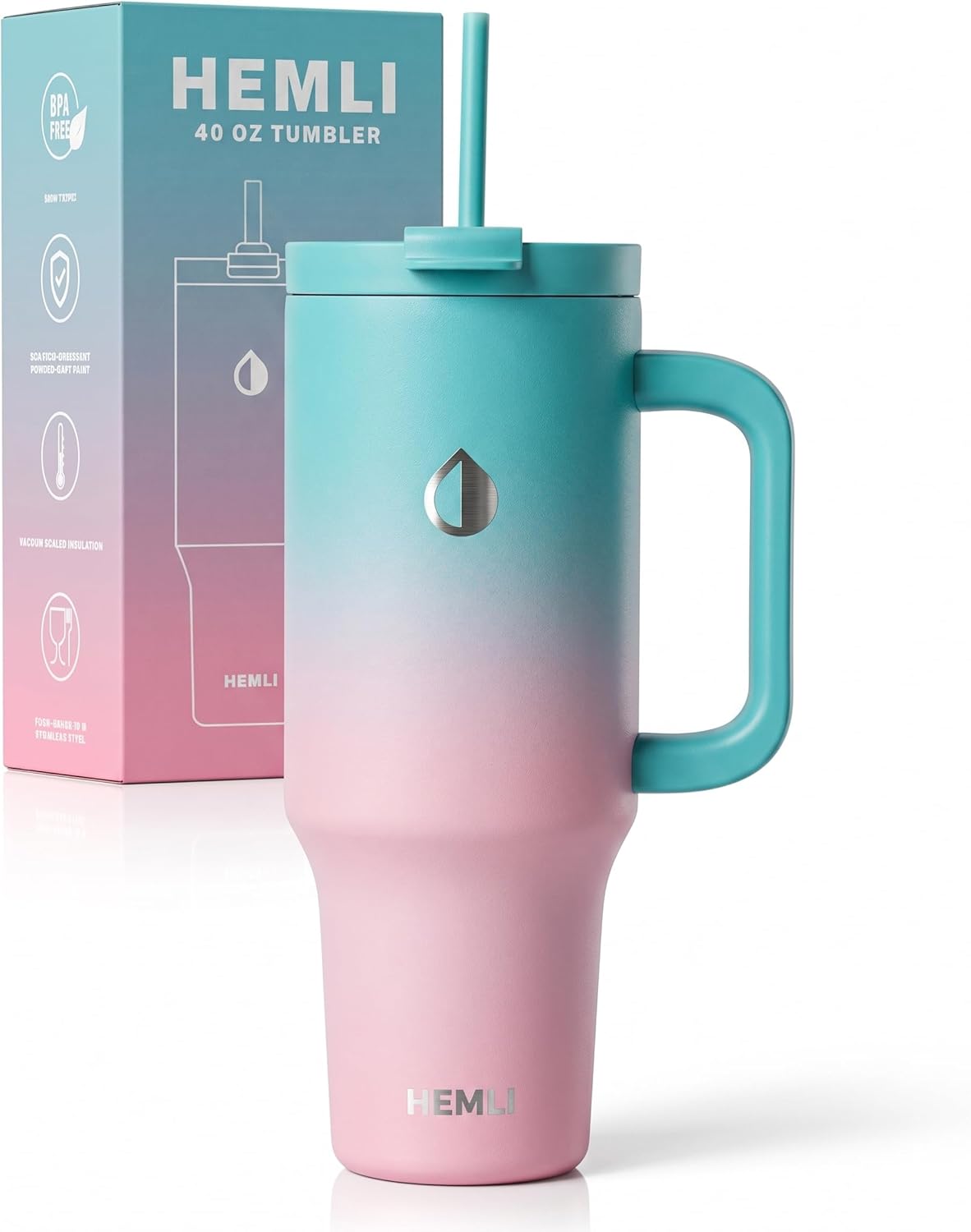 40 Oz Tumbler with Handle and Straw, Insulated Stainless Steel Tumbler with Leakproof 2-in-1 Lid, Reusable and Portable Water and Coffee Travel Mug, Vacuum Insulated