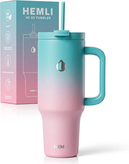 40 Oz Tumbler with Handle and Straw, Insulated Stainless Steel Tumbler with Leakproof 2-in-1 Lid, Reusable and Portable Water and Coffee Travel Mug, Vacuum Insulated