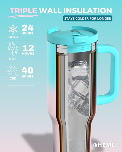 40 Oz Tumbler with Handle and Straw, Insulated Stainless Steel Tumbler with Leakproof 2-in-1 Lid, Reusable and Portable Water and Coffee Travel Mug, Vacuum Insulated
