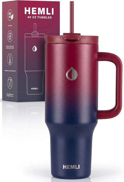 40 Oz Tumbler with Handle and Straw, Insulated Stainless Steel Tumbler with Leakproof 2-in-1 Lid, Reusable and Portable Water and Coffee Travel Mug, Vacuum Insulated