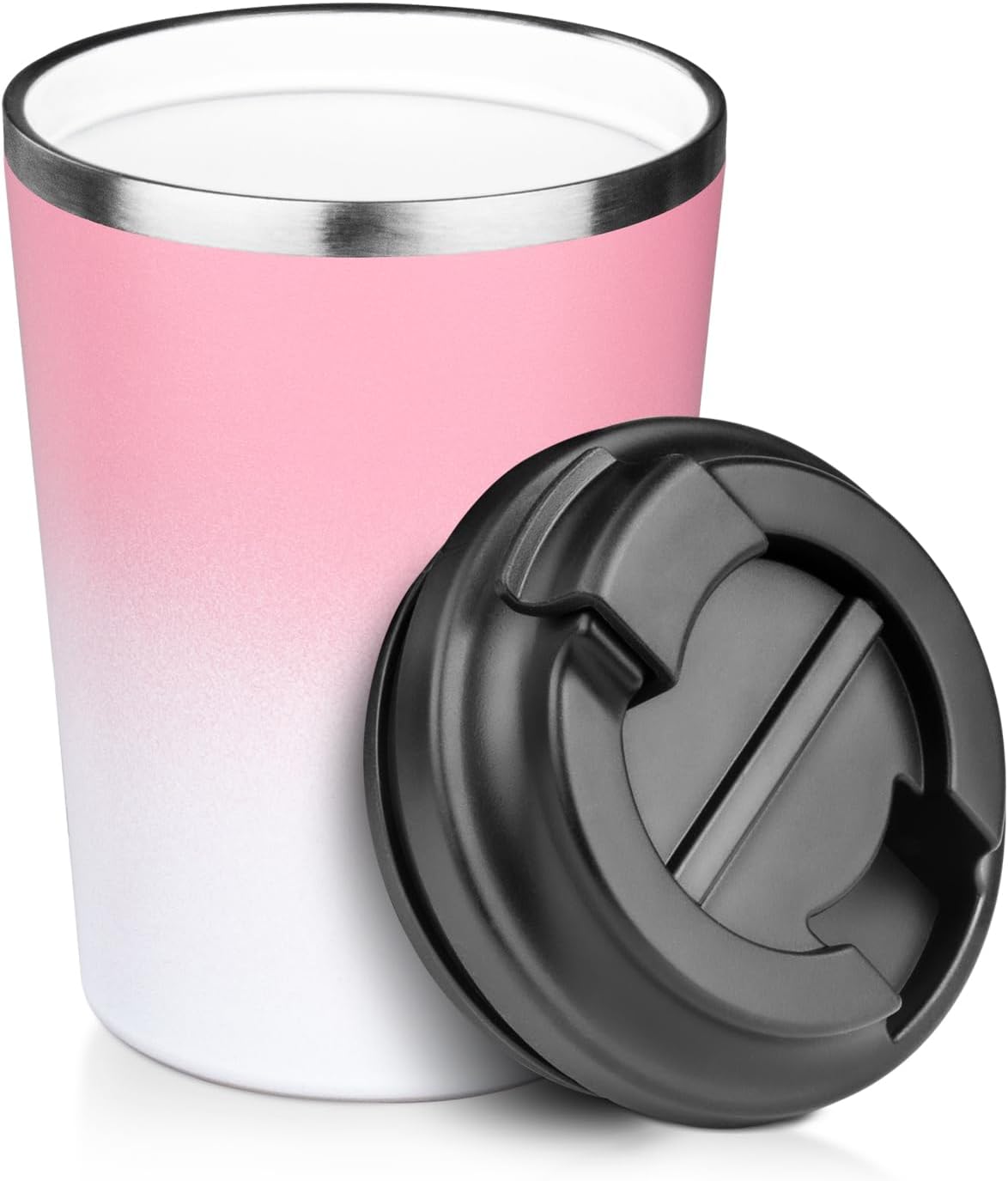 12 oz Coffee Mug Tumbler Internal ceramic coating Stainless Steel Vacuum Tumbler Travel Mug Spill Proof with Lid Proof Thermos Cups for Hot and Cold Drink(Pink to White)