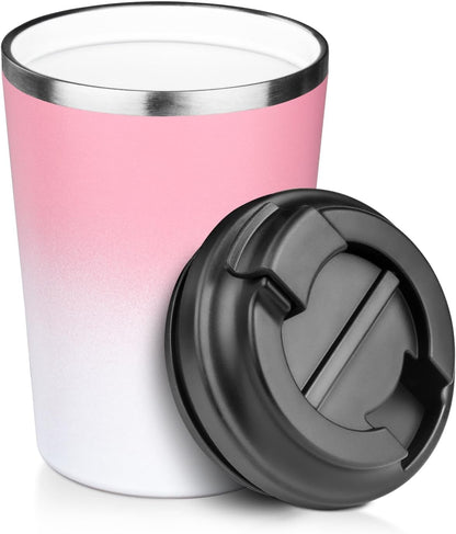 12 oz Coffee Mug Tumbler Internal ceramic coating Stainless Steel Vacuum Tumbler Travel Mug Spill Proof with Lid Proof Thermos Cups for Hot and Cold Drink(Pink to White)