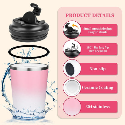12 oz Coffee Mug Tumbler Internal ceramic coating Stainless Steel Vacuum Tumbler Travel Mug Spill Proof with Lid Proof Thermos Cups for Hot and Cold Drink(Pink to White)