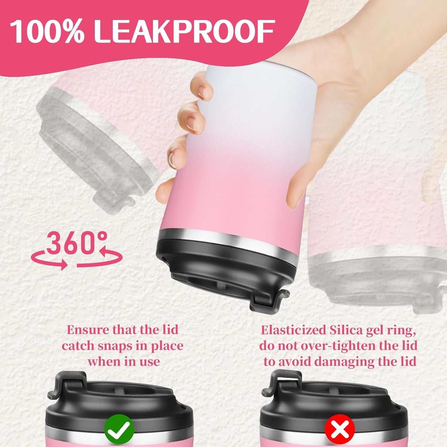 12 oz Coffee Mug Tumbler Internal ceramic coating Stainless Steel Vacuum Tumbler Travel Mug Spill Proof with Lid Proof Thermos Cups for Hot and Cold Drink(Pink to White)