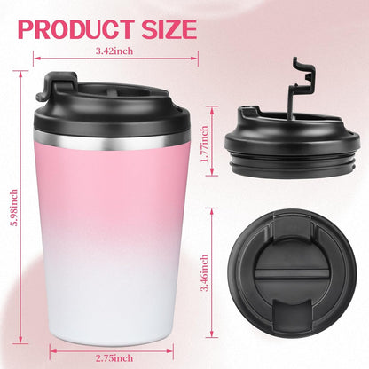 12 oz Coffee Mug Tumbler Internal ceramic coating Stainless Steel Vacuum Tumbler Travel Mug Spill Proof with Lid Proof Thermos Cups for Hot and Cold Drink(Pink to White)